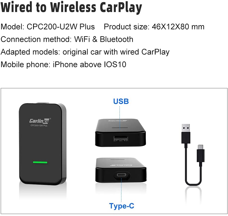 51RNmcf5swL._AC_SL1000_.jpg Ny 3.0 Carlinkit (U2W plus) trådløs adapter for fabrikkmontert CarPlay Konverter fabrikkmontert kablet til trådløs CarPlay - Bilde 3