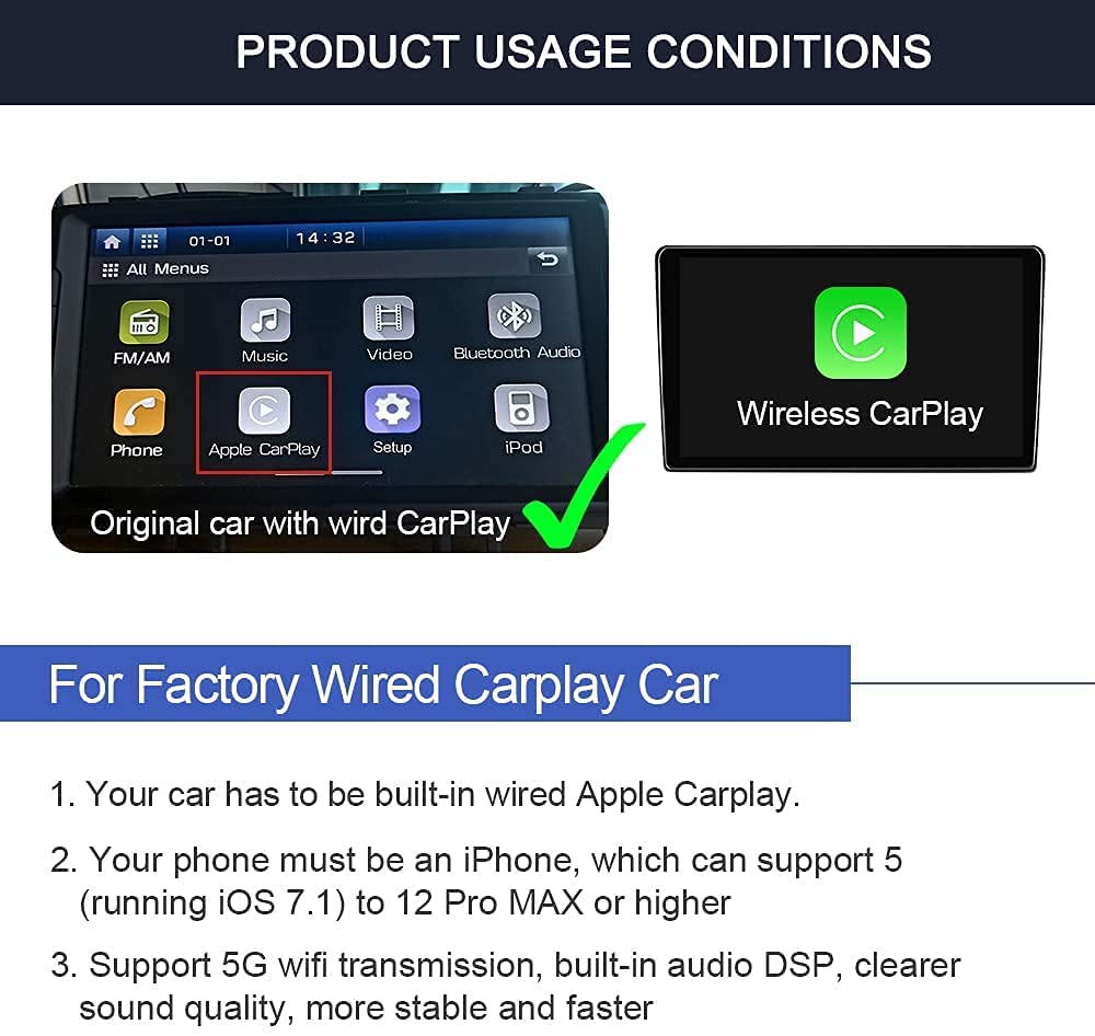61a-mvwvWWL._AC_SL1000_.jpg Ny 3.0 Carlinkit (U2W plus) trådløs adapter for fabrikkmontert CarPlay Konverter fabrikkmontert kablet til trådløs CarPlay - Bilde 5