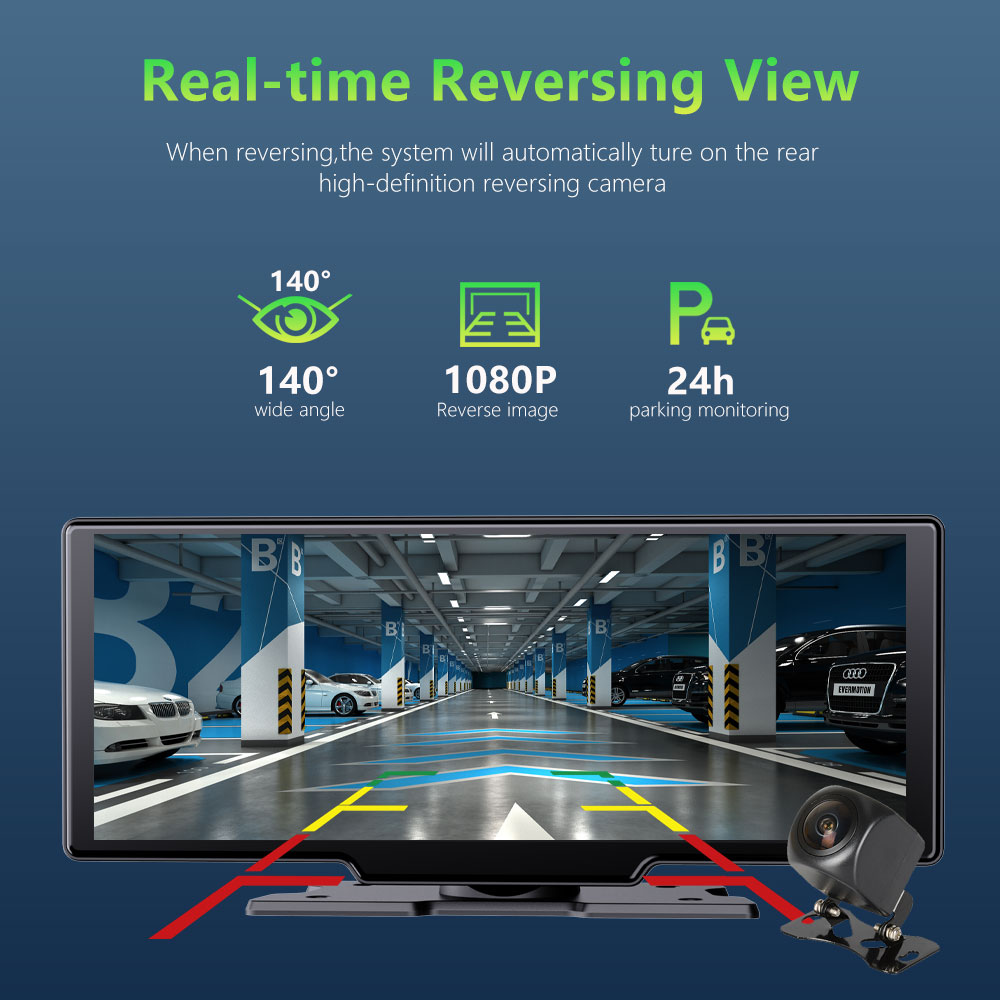 A01-1.jpg 10-tommers bærbar CarPlay- og Android Auto-berøringsskjermenhet med 2,5K dashbordkamera + ryggekamera for alle biler - Bilde 7