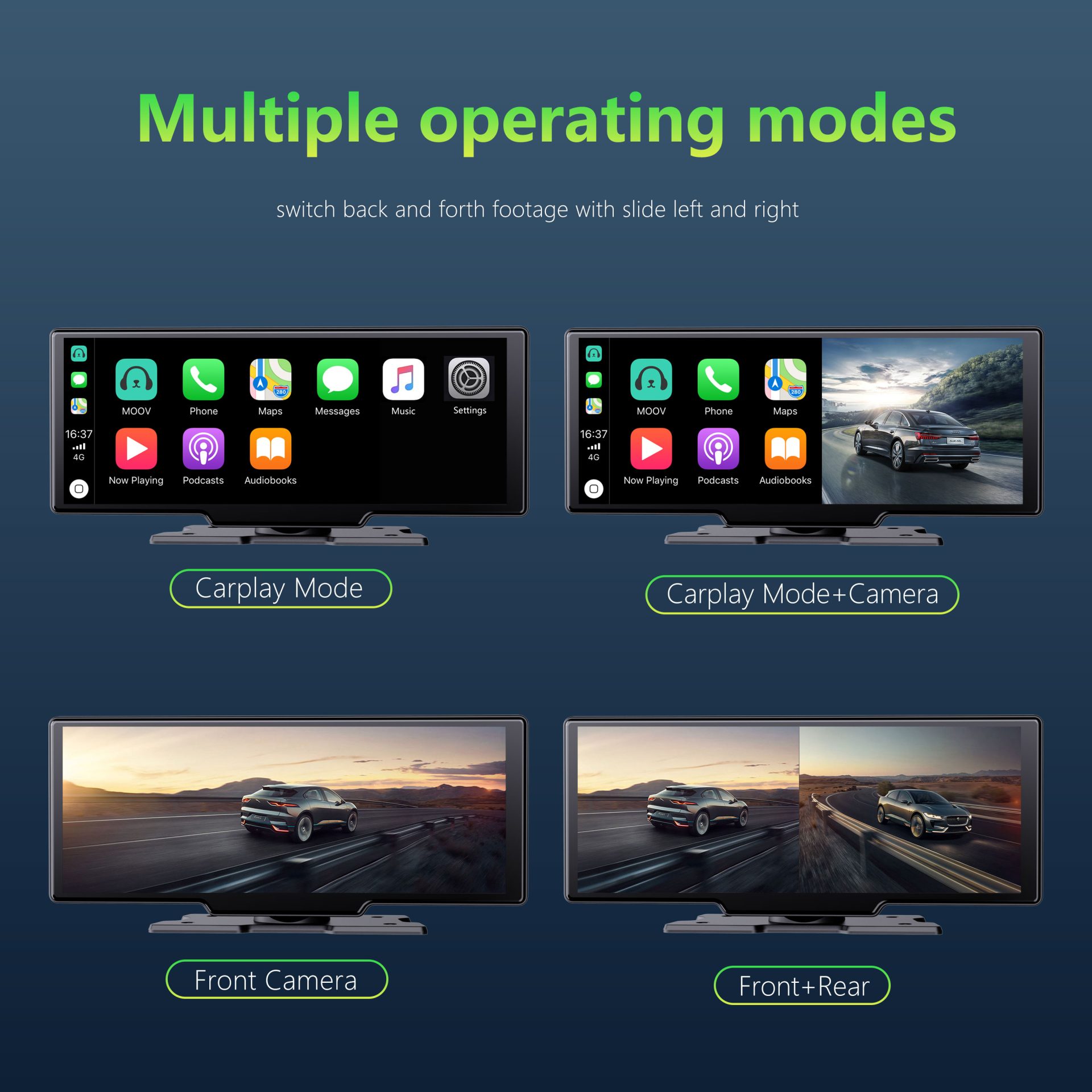 主图03-2.jpg 10-tommers bærbar CarPlay- og Android Auto-berøringsskjermenhet med 2,5K dashbordkamera + ryggekamera for alle biler - Bilde 4