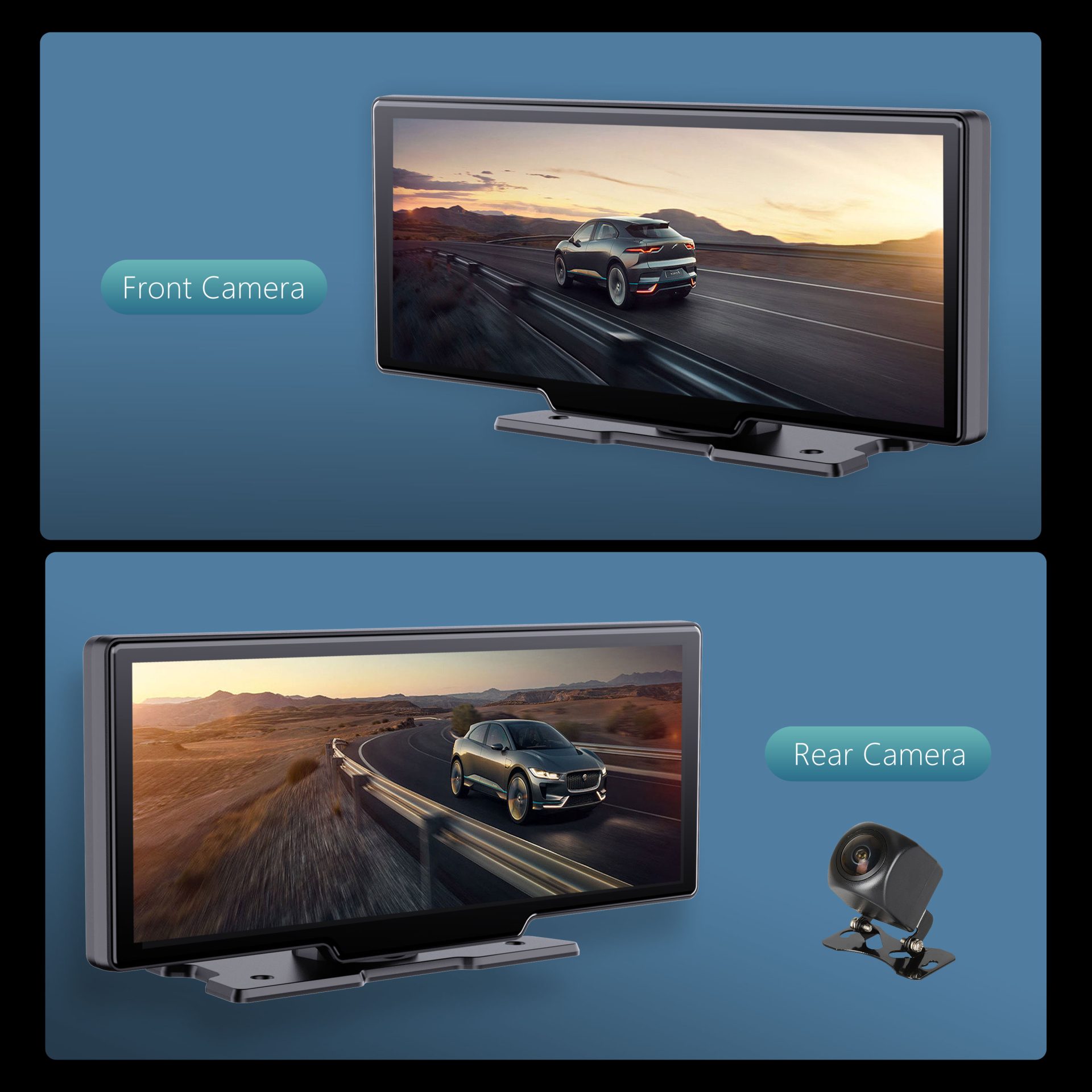 主图04-2.jpg 10-tommers bærbar CarPlay- og Android Auto-berøringsskjermenhet med 2,5K dashbordkamera + ryggekamera for alle biler - Bilde 5