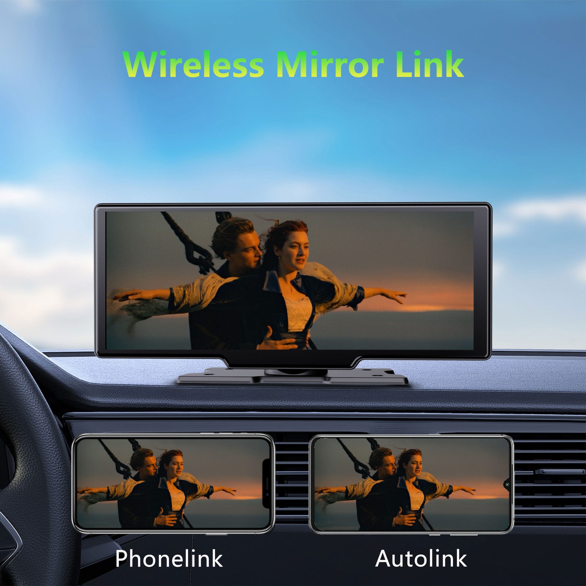 主图05-1.jpg 10-tommers bærbar CarPlay- og Android Auto-berøringsskjermenhet med 2,5K dashbordkamera + ryggekamera for alle biler - Bilde 2